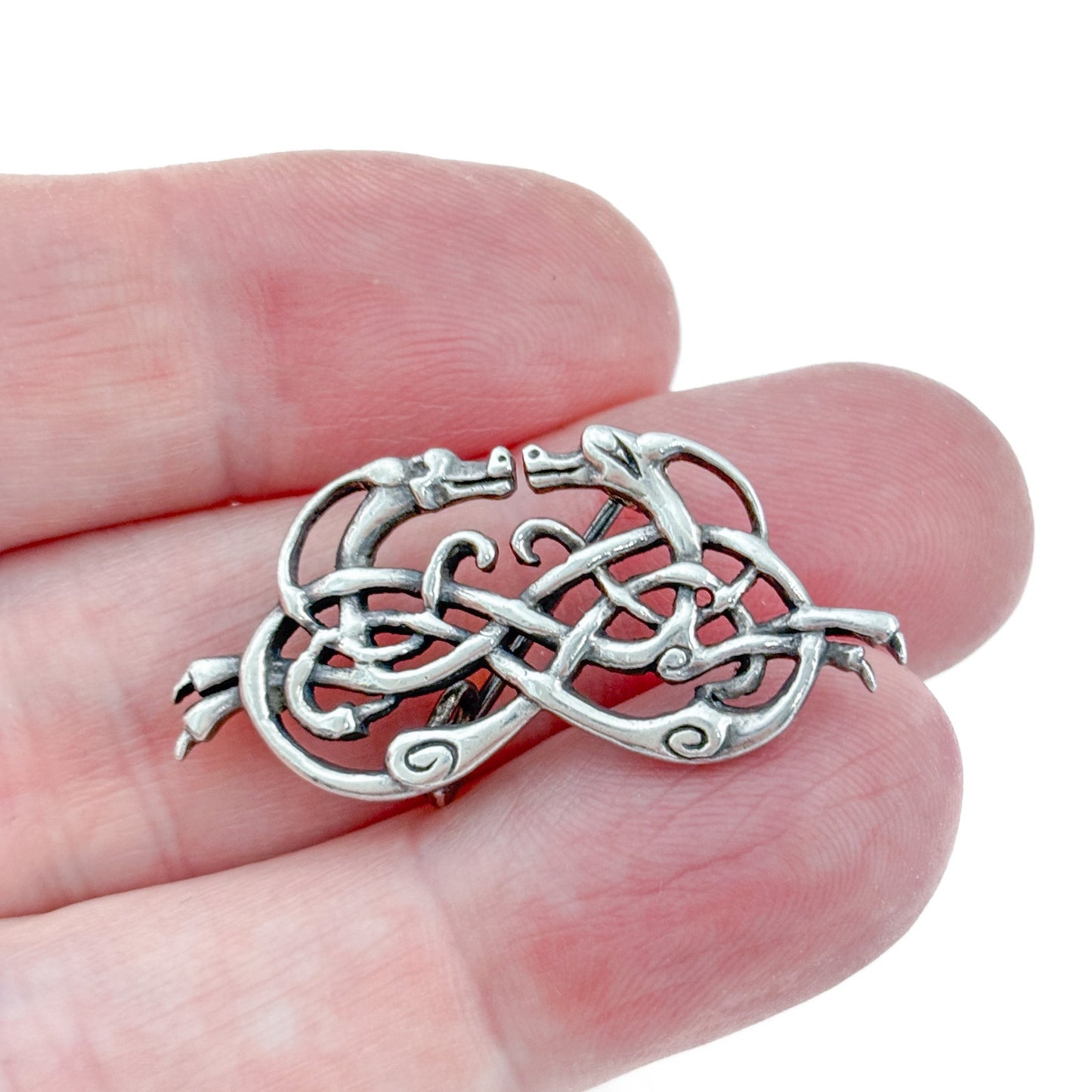 Vintage Sterling Silver 925 Celtic Dragon Brooch