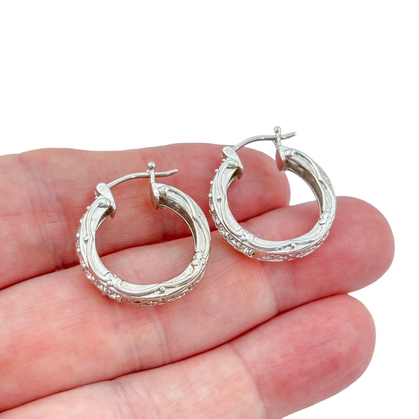 Vintage Sterling Silver 925 Cubic Zirconia Hoop Earrings