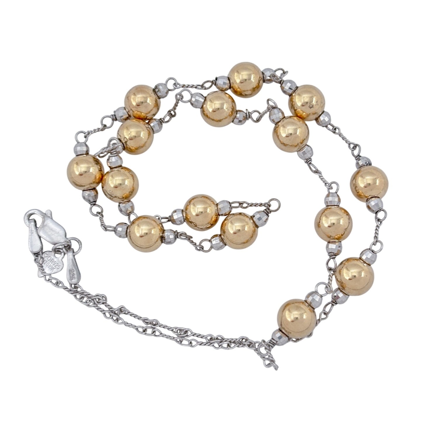 Vintage Sterling Silver 925 10K Gold-Filled Bead Station Necklace 17.5"