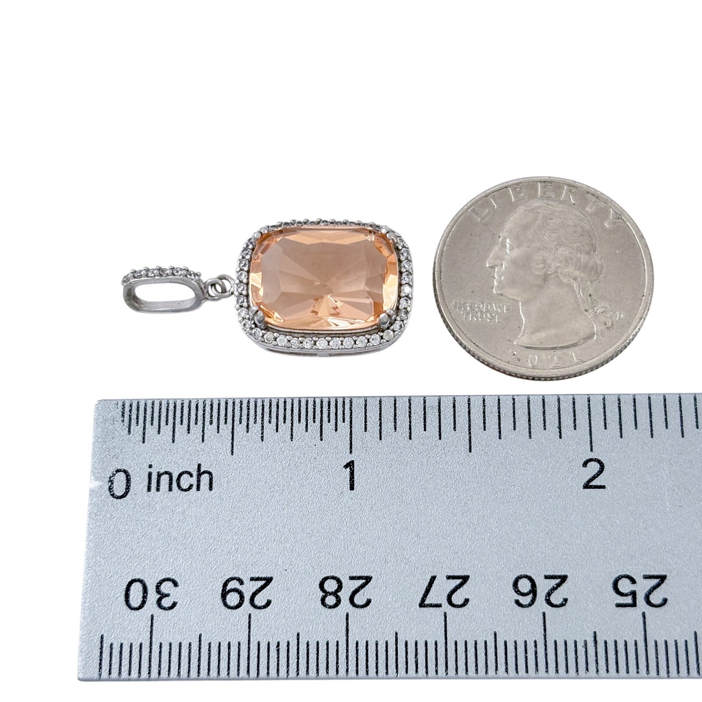 Vintage Sterling Silver 925 Peach Cubic Zirconia Pendant
