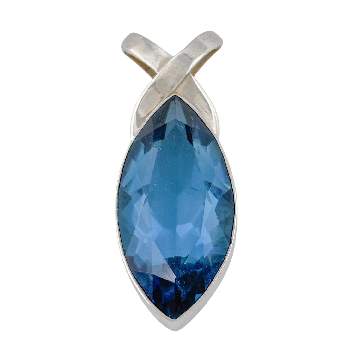 Vintage Sterling Silver 925 Blue Glass Marquise Pendant