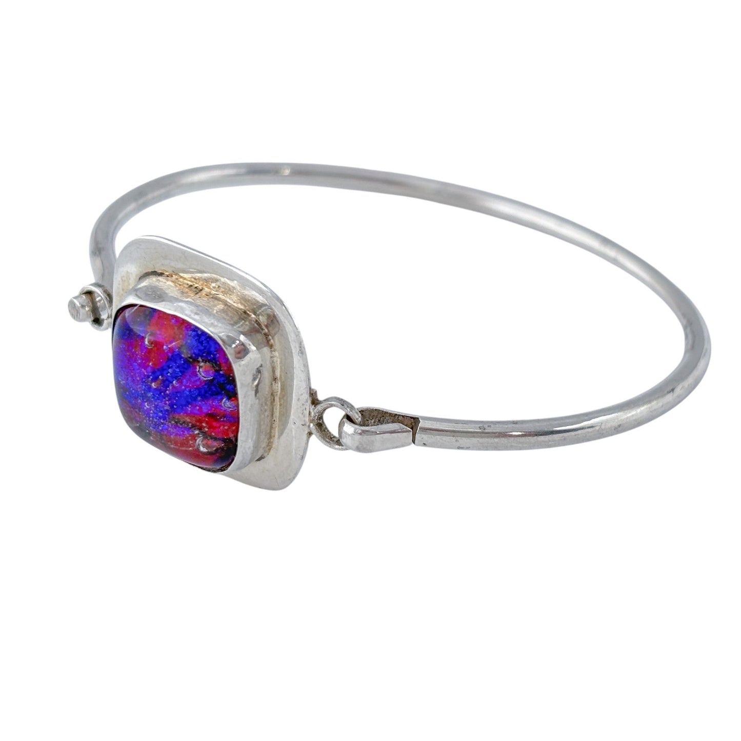 Vintage Sterling Silver 925 Square Dichroic Glass Bracelet 7"