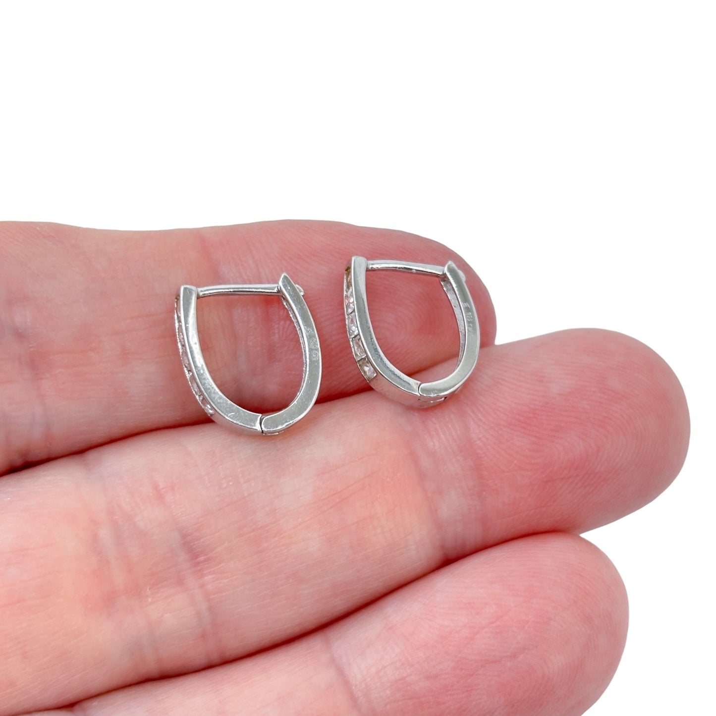 Vintage Sterling Silver 925 Cubic Zirconia Huggie Hoop Earrings