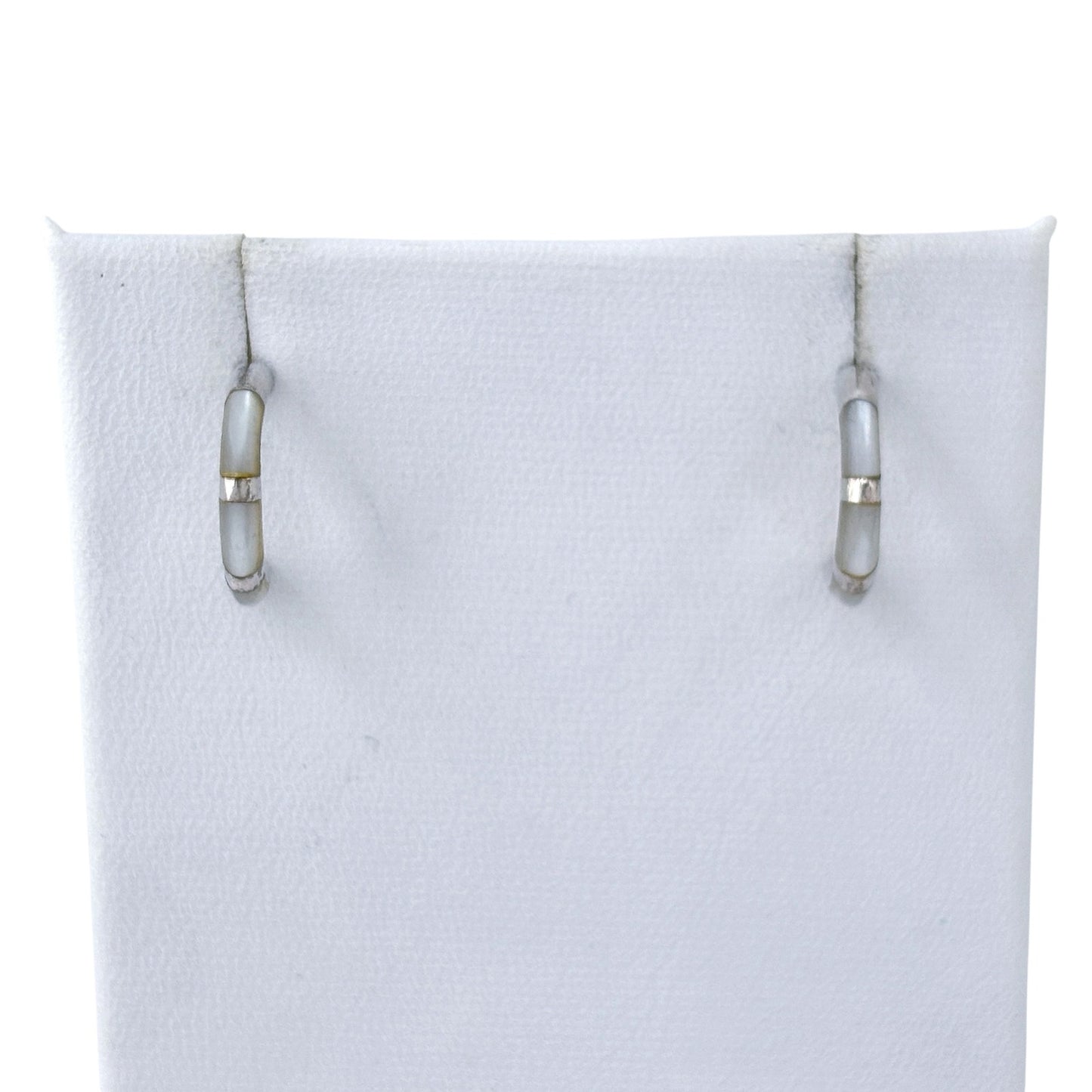 Vintage Sterling Silver 925 Mother of Pearl Inlay Hoop Earrings