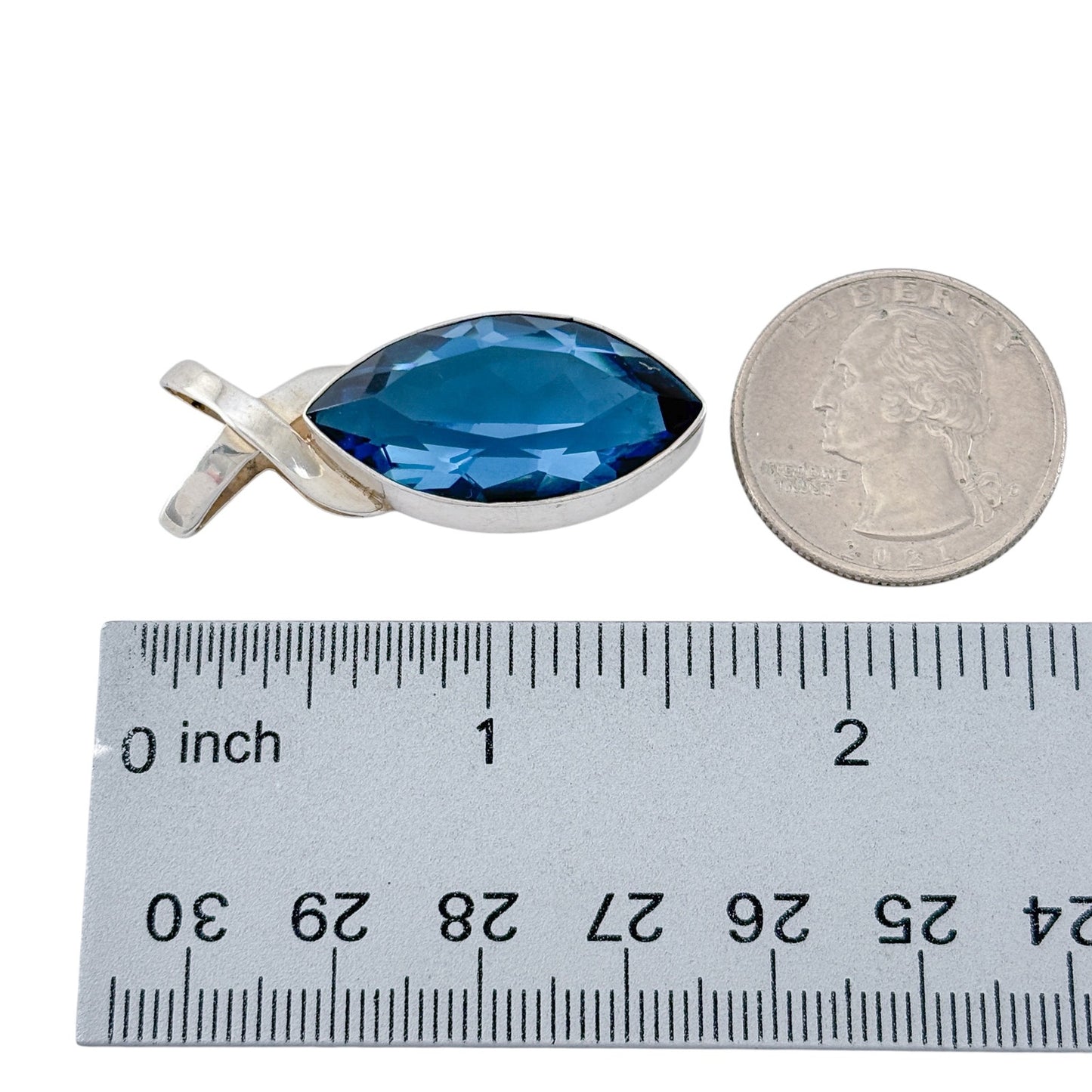 Vintage Sterling Silver 925 Blue Glass Marquise Pendant
