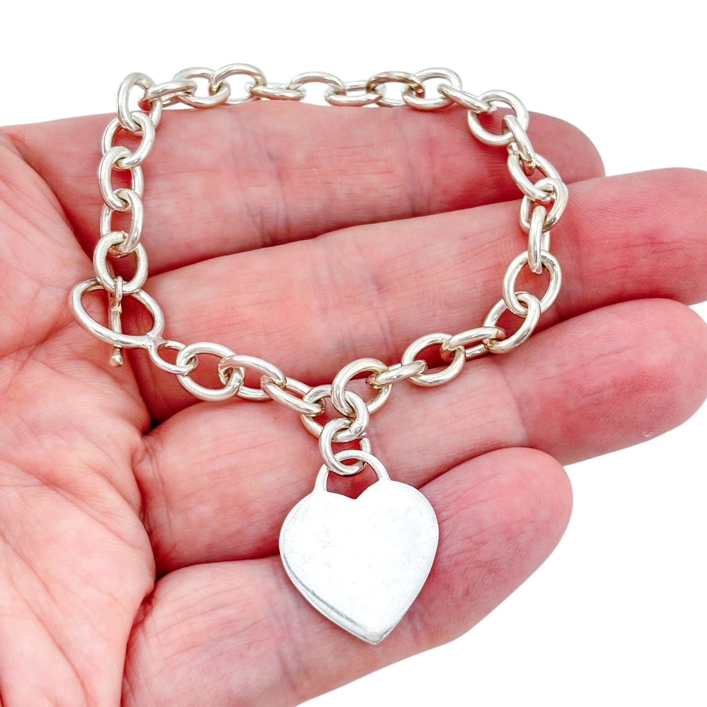 Vintage Sterling Silver 925 Heart Toggle Bracelet 6.75"