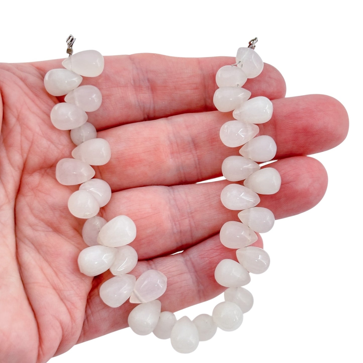 Vintage Sterling Silver 925 White Quartz Tumbled Necklace 16.5"