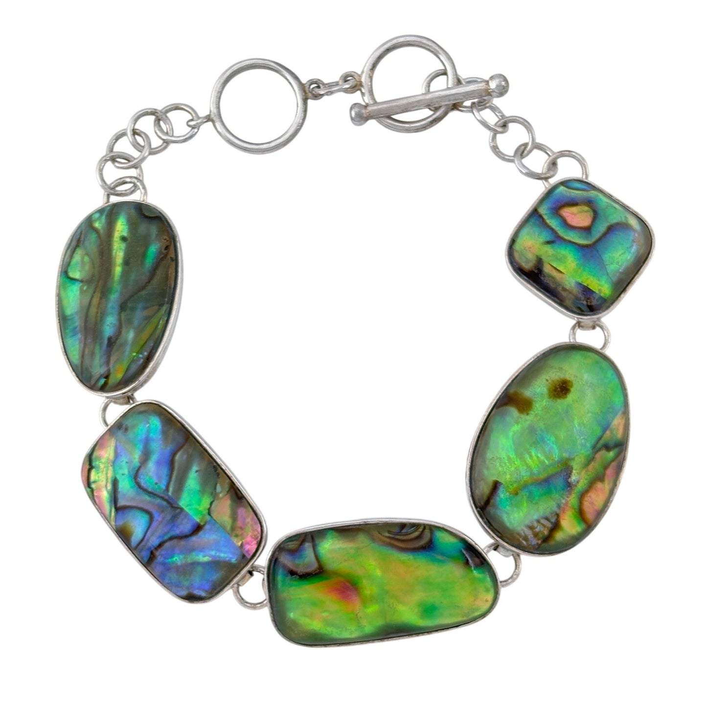 Vintage Sterling Silver 925 Abalone Link Bracelet 7”-7.75”