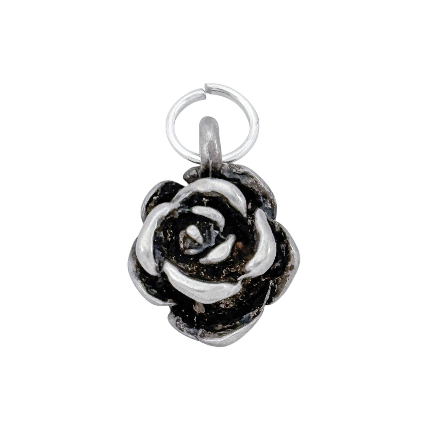 Vintage Sterling Silver 925 Oxidized Rose Charm