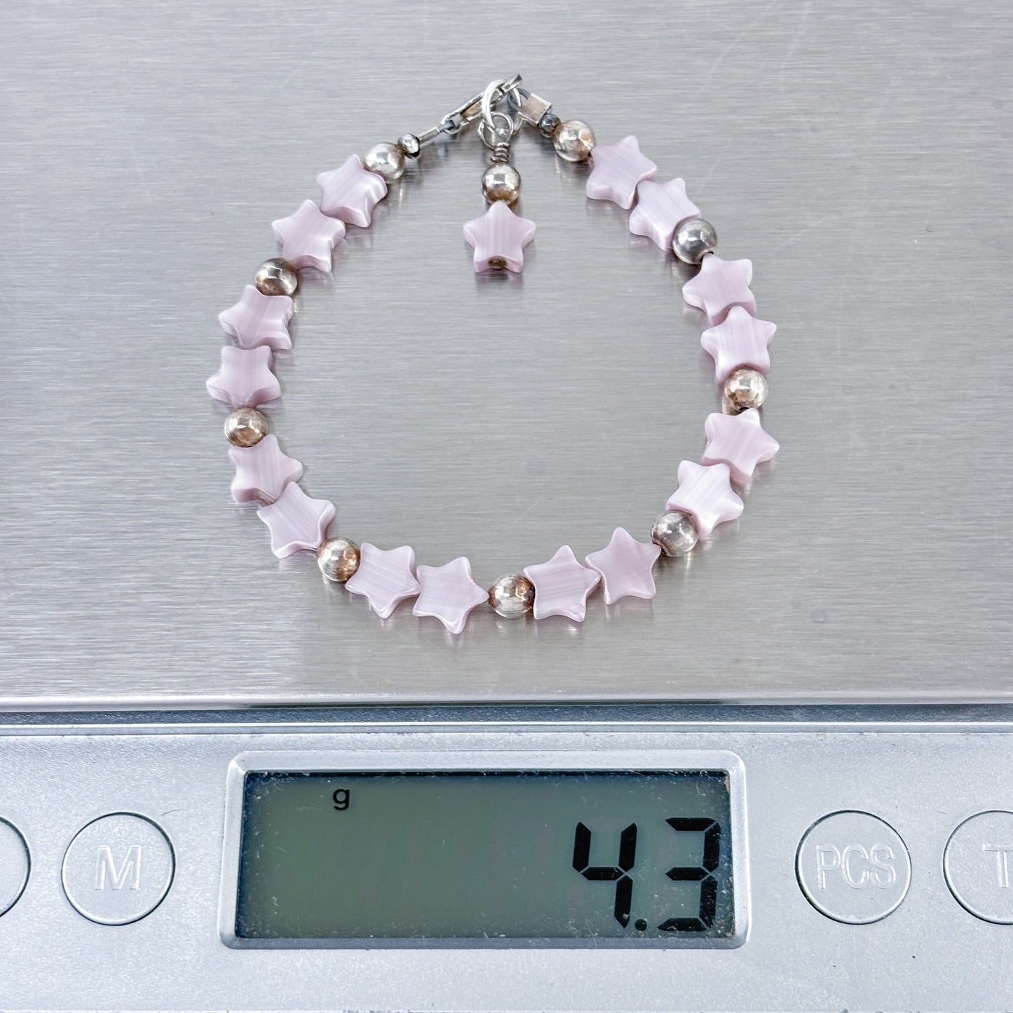 Child's Estate Sterling Silver 925 Purple Mother of Pearl Star Bracelet 5.5"