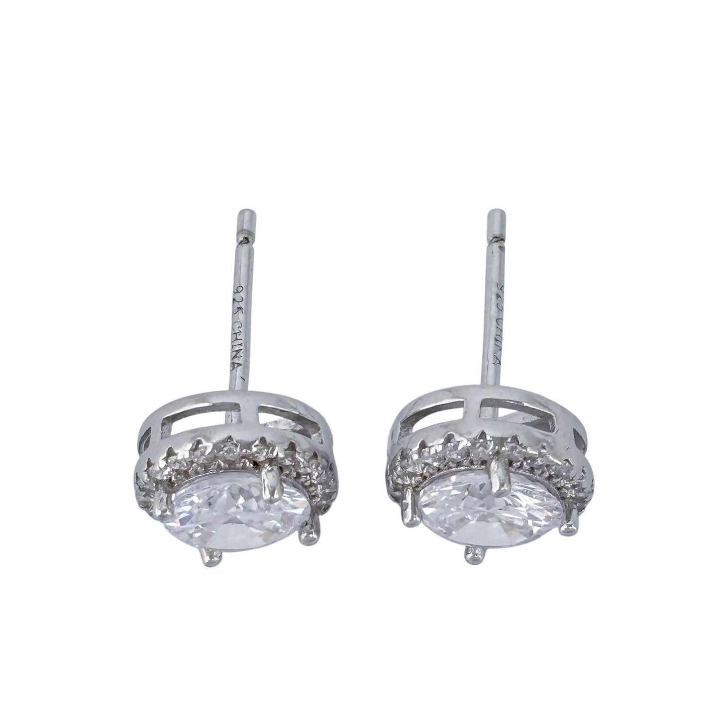 Vintage Sterling Silver 925 Cubic Zirconia Halo Stud Earrings