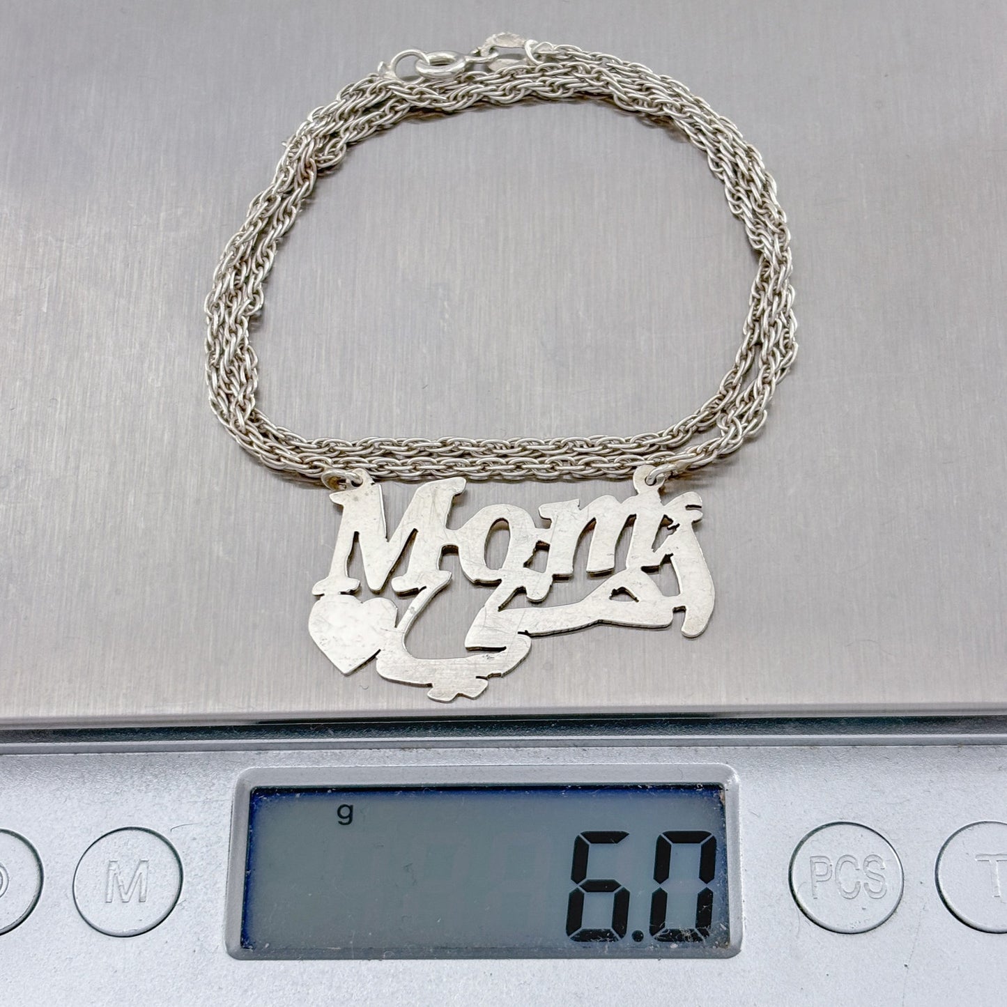 Vintage Sterling Silver 925 Mom Nameplate Necklace 18.5"