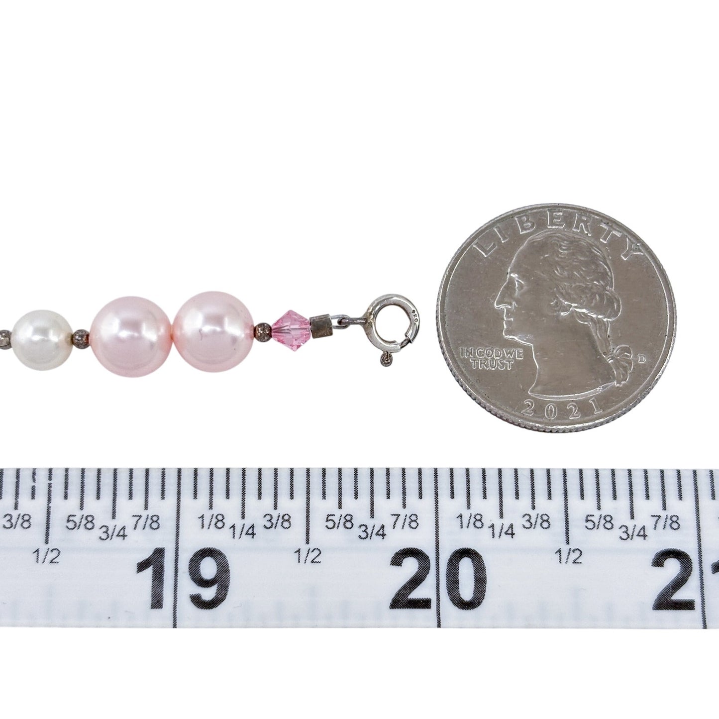 Vintage Sterling Silver 925 Pink Pearl & Crystal Beaded Necklace 20"