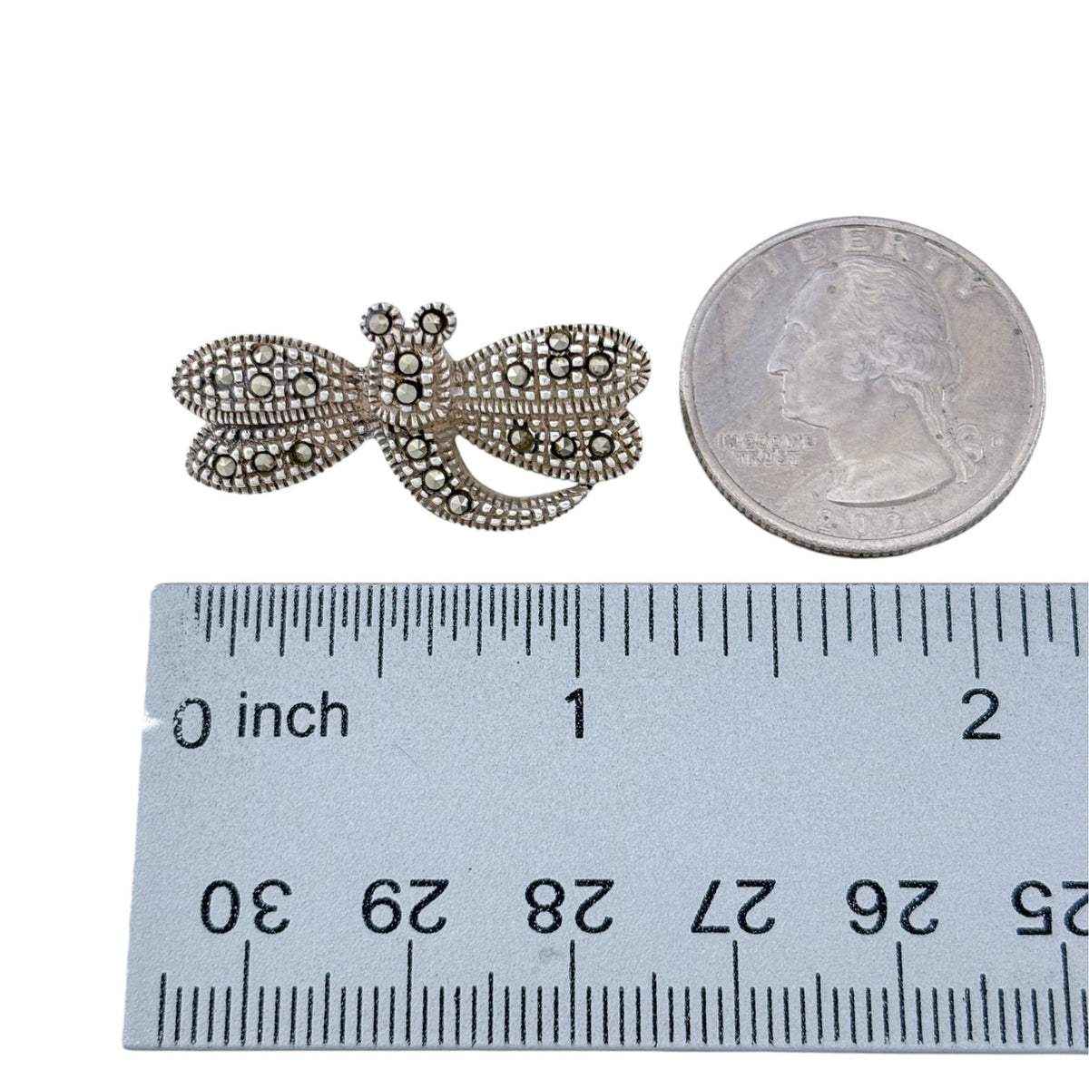 Vintage Sterling Silver 925 Marcasite Dragonfly Brooch