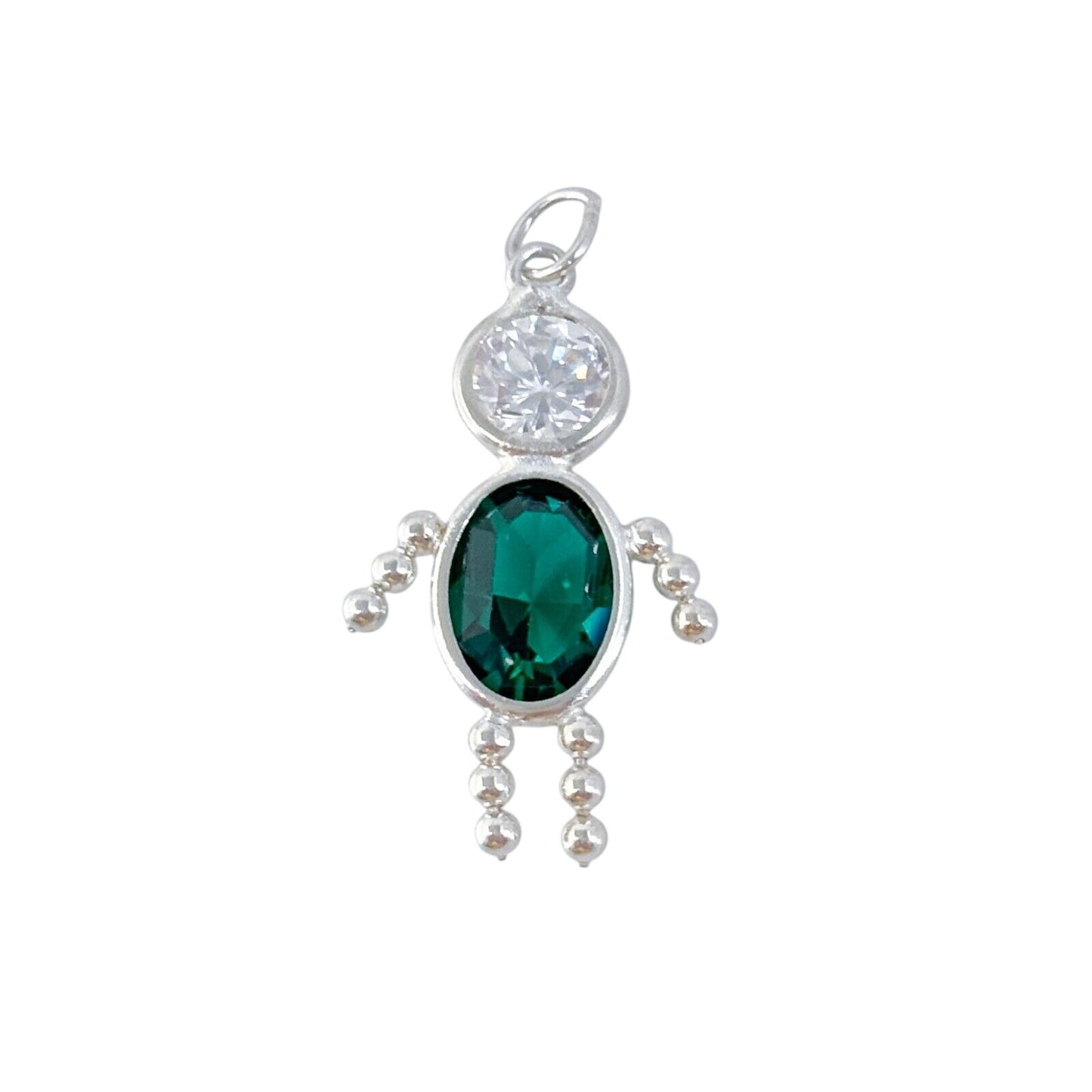 Vintage Sterling Silver 925 Green Cubic Zirconia Boy Charm Pendant