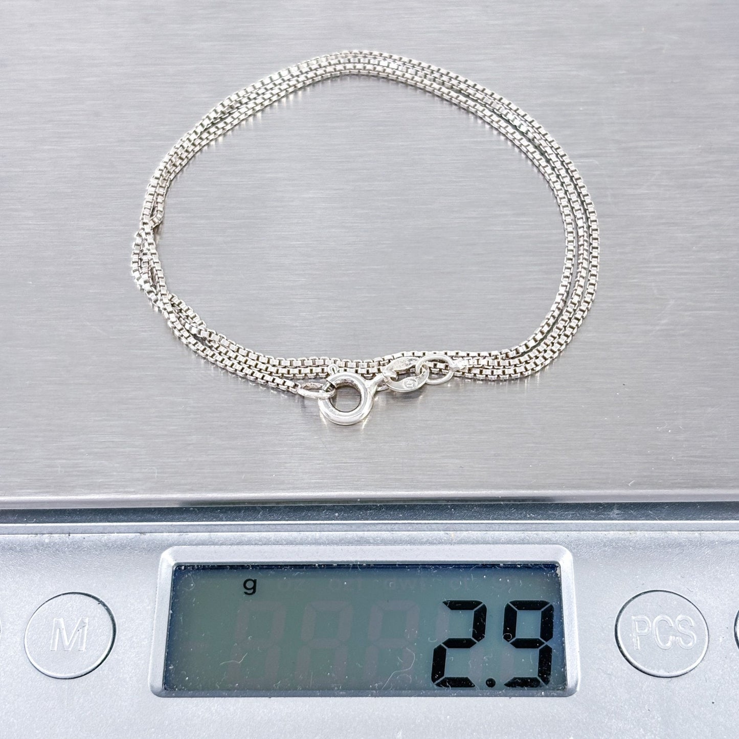 Vintage Italy Sterling Silver 925 1mm Box Chain Necklace 18”