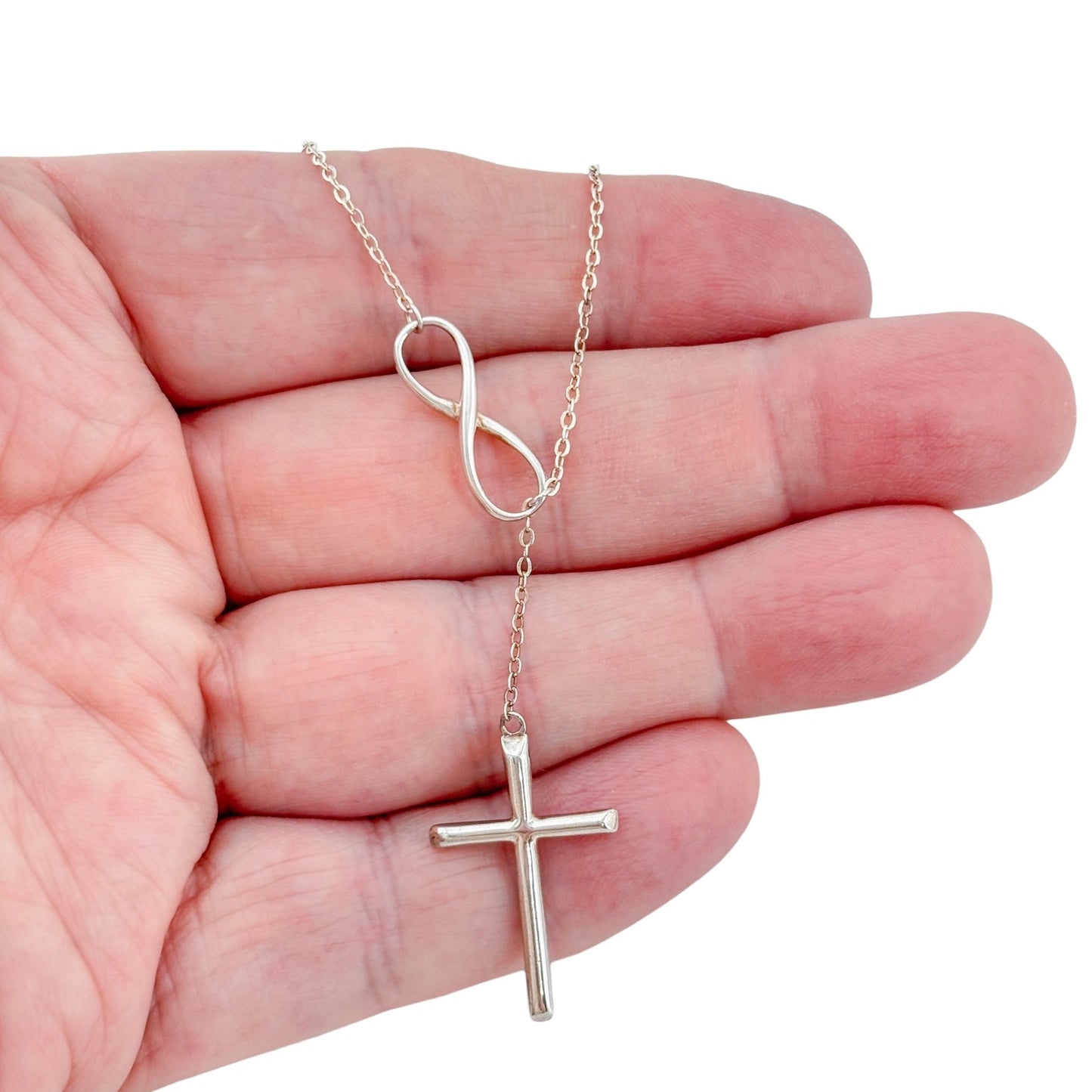 Vintage Sterling Silver 925 Infinity Cross Necklace 16.5"-18.5"