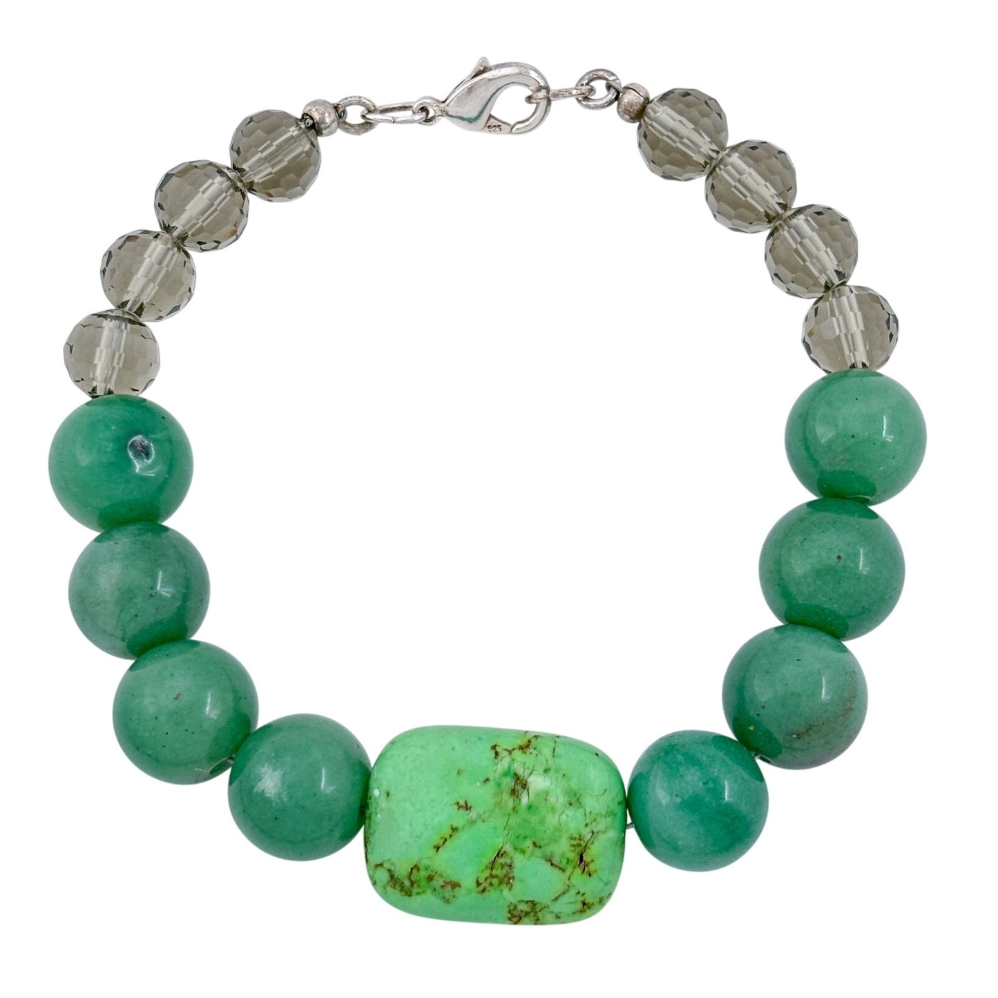 Vintage Sterling Silver 925 Jade Green Turquoise Crystal Bracelet 7.5"