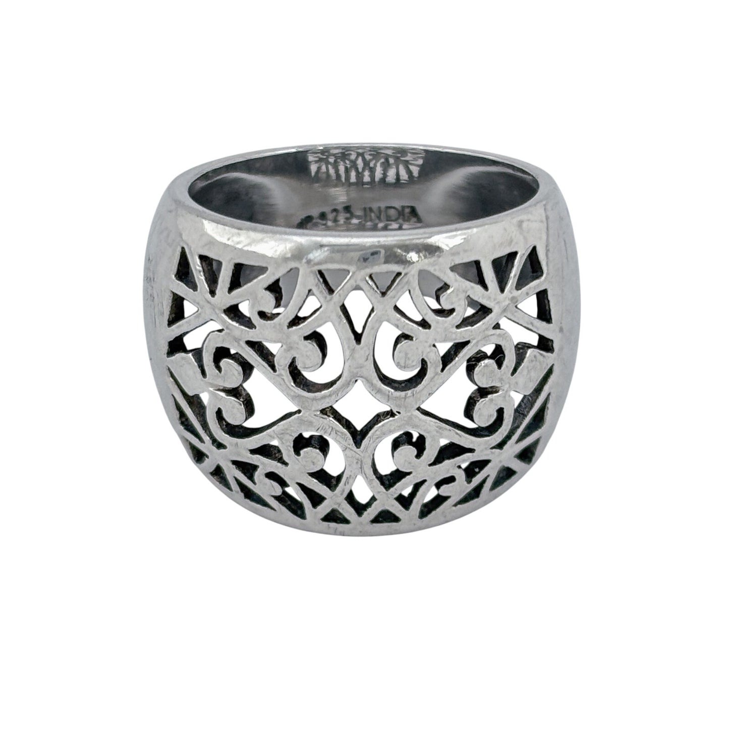Vintage Sterling Silver 925 Domed Filigree Band Ring Size 8.5