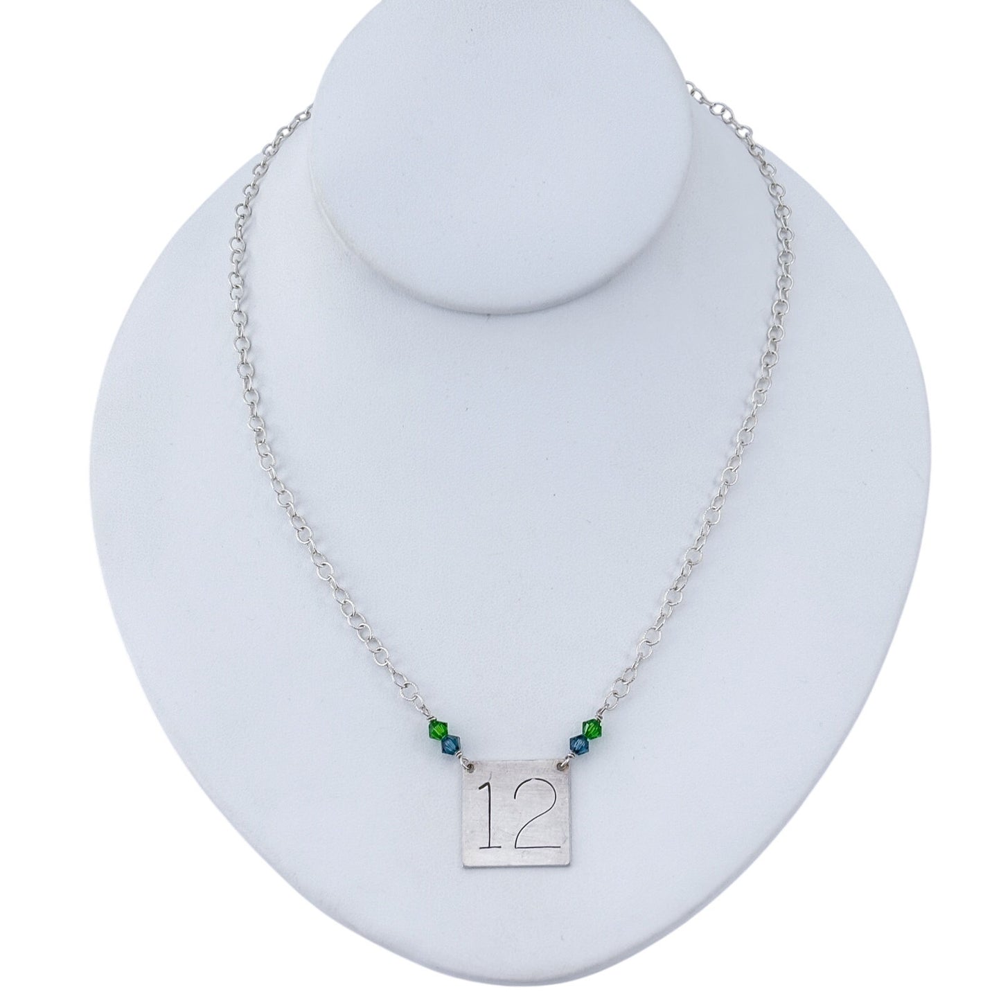 Vintage Sterling Silver 925 Number 12 Blue Green Crystal Necklace 18"