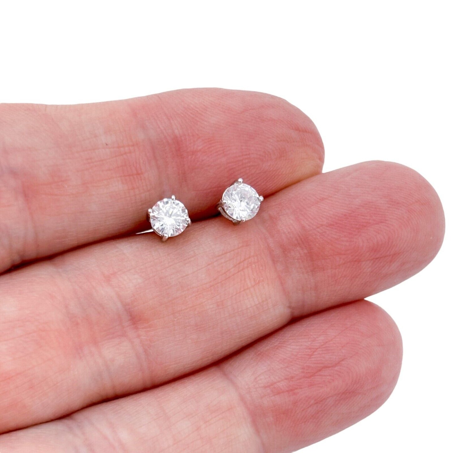 5mm Cubic Zirconia Stud Earrings | Vintage Sterling Silver 925