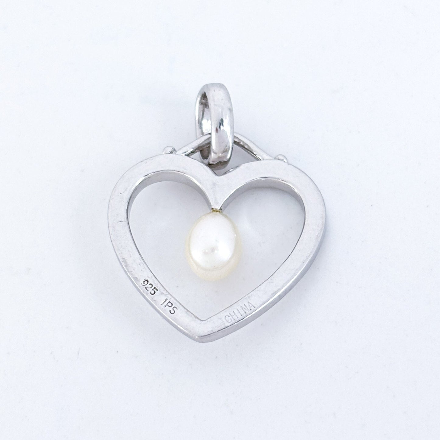 Vintage Sterling Silver 925 Pearl Open Heart Pendant