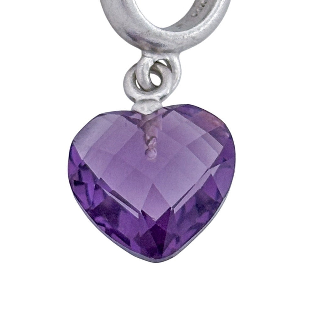 Vintage Sterling Silver 925 Purple Crystal Heart Slide Bracelet Charm