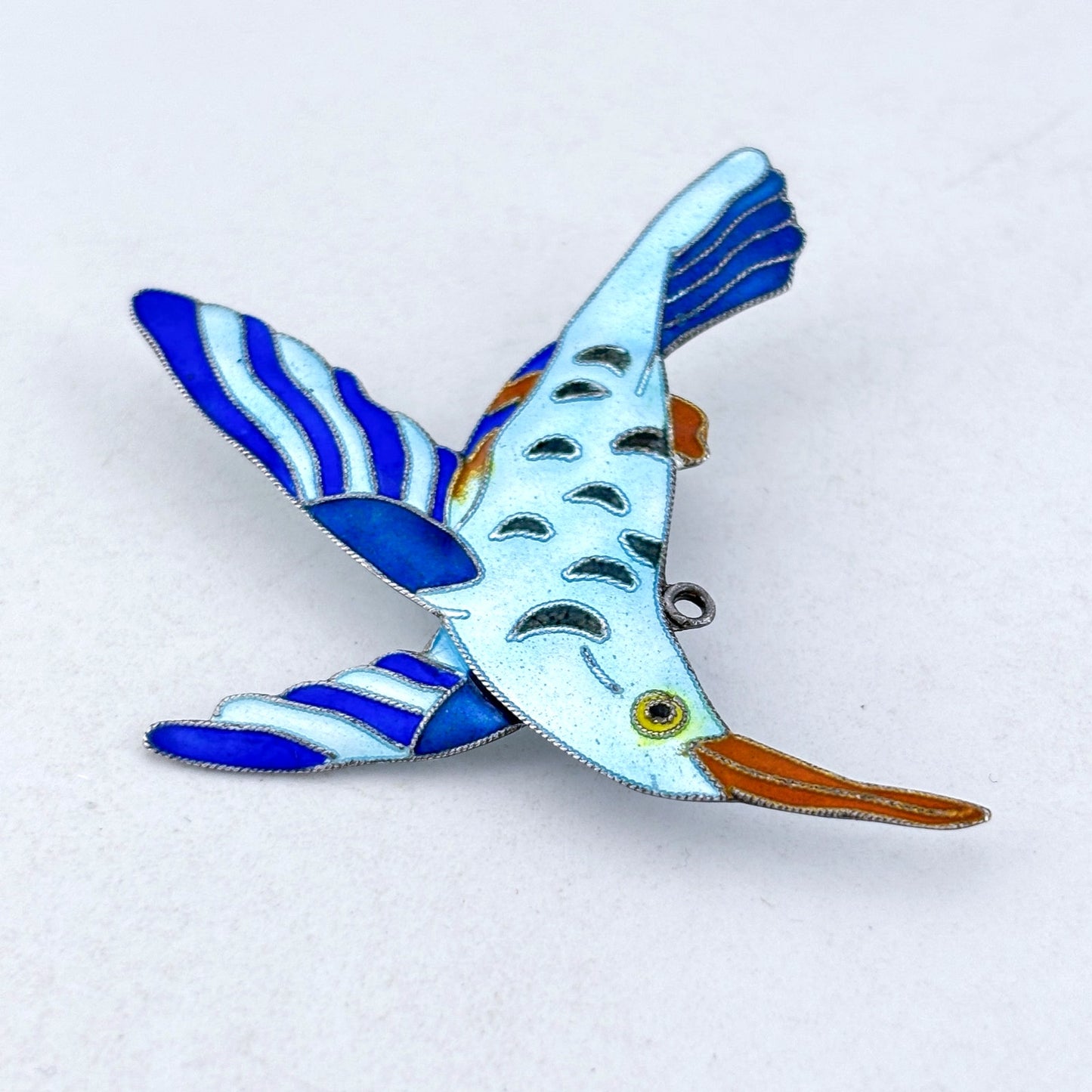 Vintage Sterling Silver 925 Hummingbird Enamel Brooch