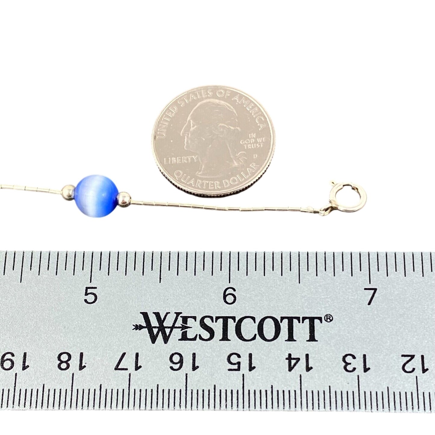 Vintage Sterling Silver 925 Blue Cat’s Eye Bracelet 7"