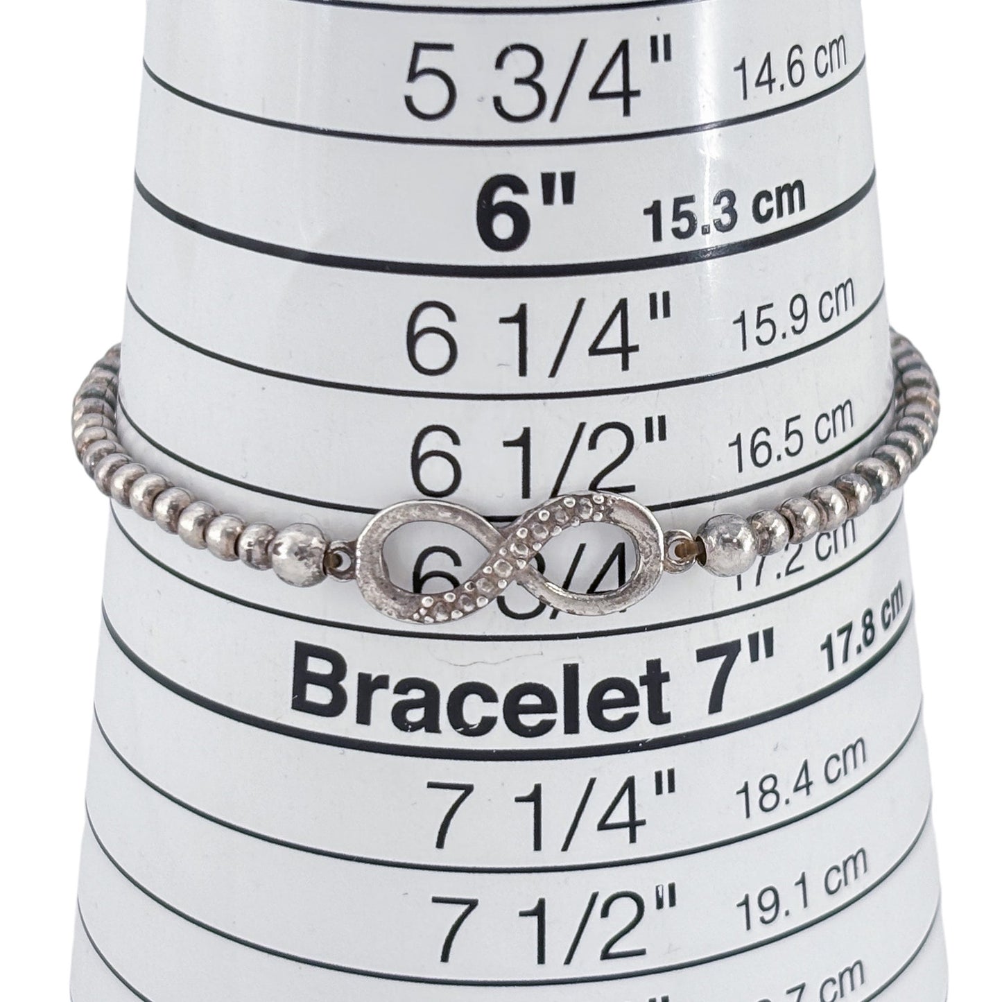 Vintage Sterling Silver Infinity Diamond Bead Bracelet 6.5"