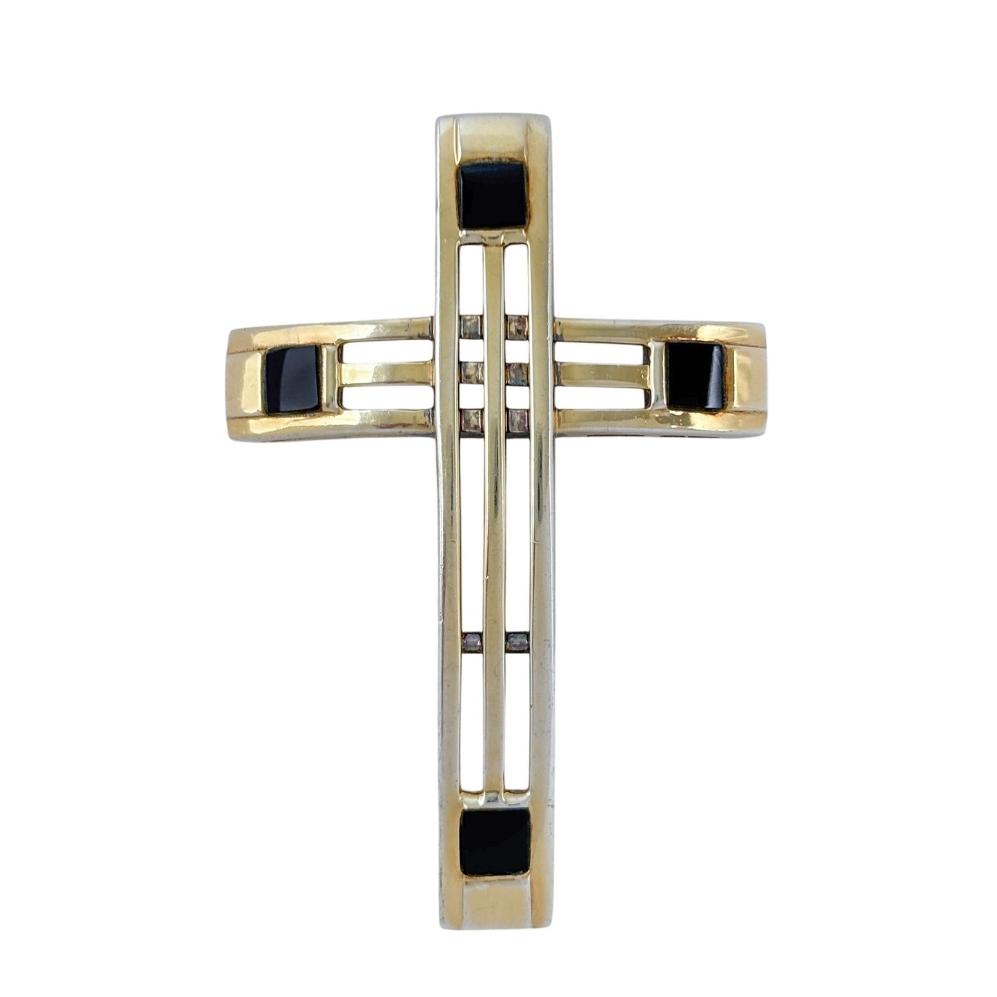 Vintage Sterling Silver 925 Gold Plated Onyx Cross Pendant