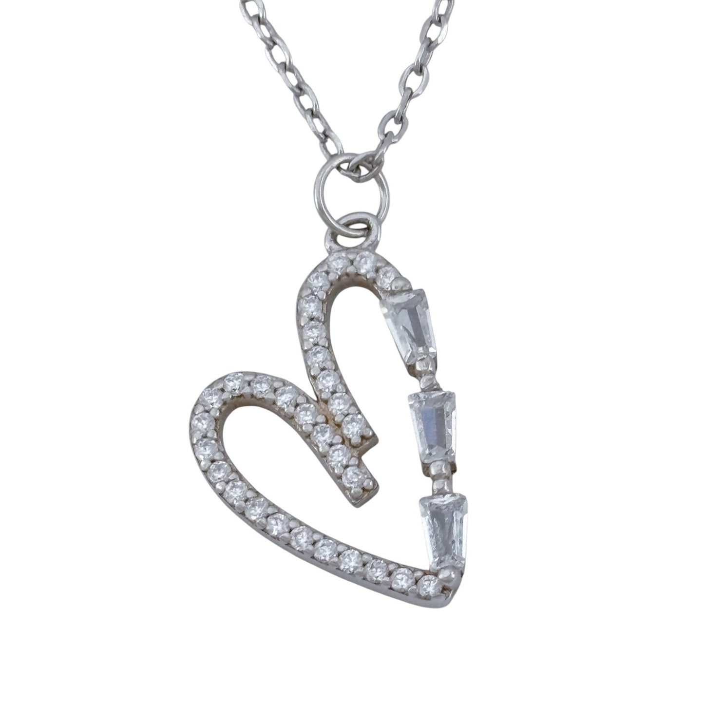 Vintage Sterling Silver 925 Heart Pendant Necklace 16.5"-18"