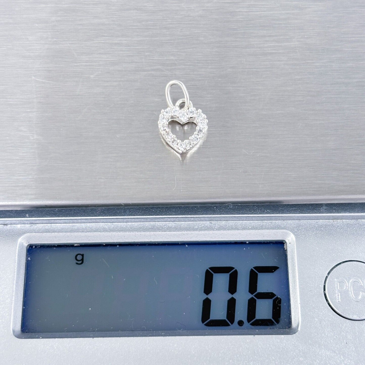Vintage Sterling Silver 925 Cubic Zirconia Open Heart Charm Pendant