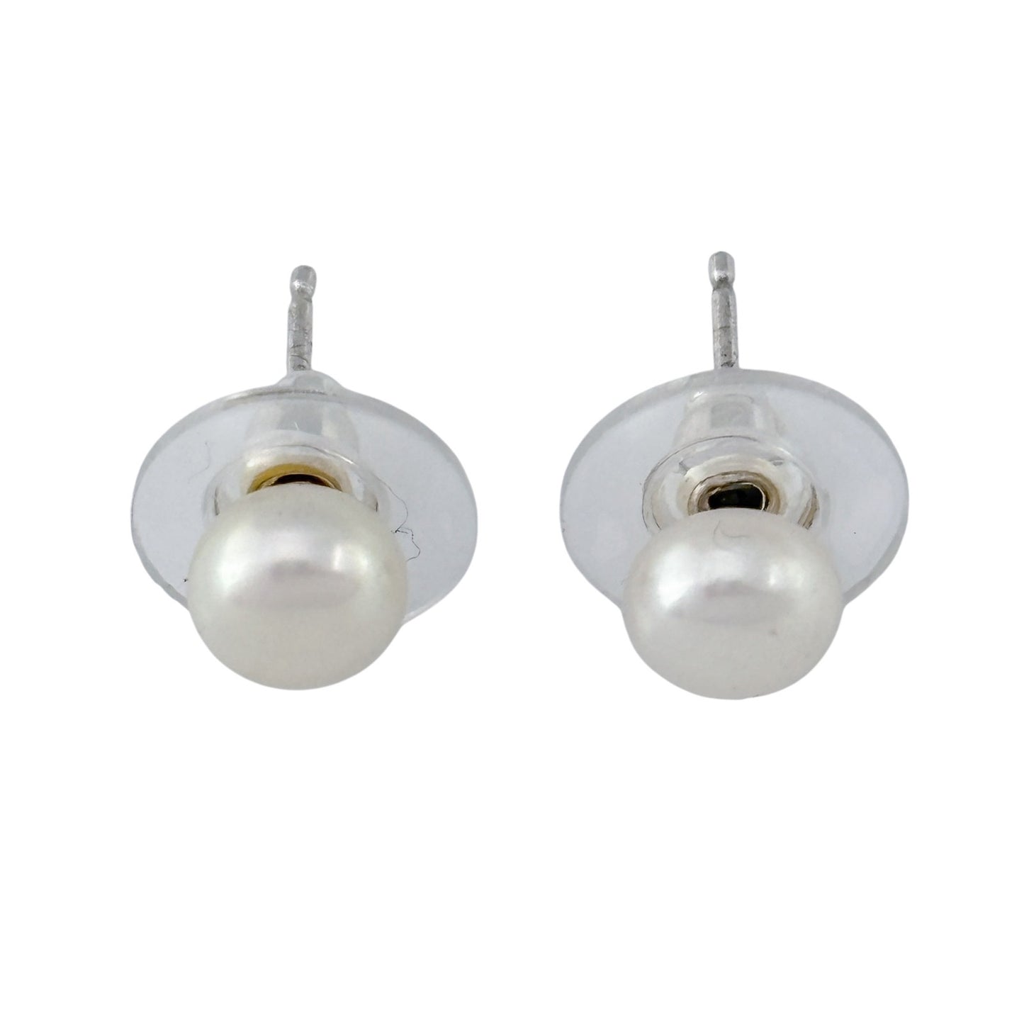 Vintage Sterling Silver White Imitation Pearl Stud Earrings