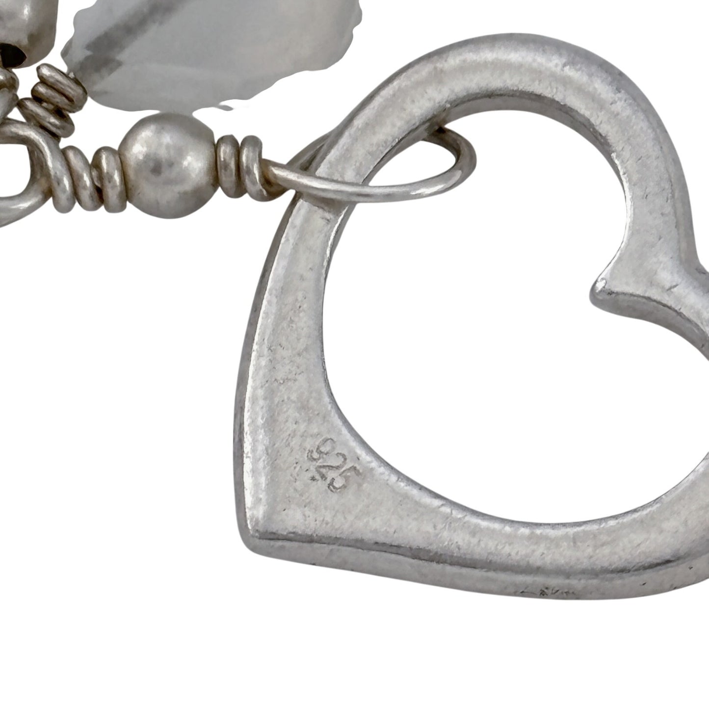 Vintage Sterling Silver 925 Pearl Heart Bracelet 7"