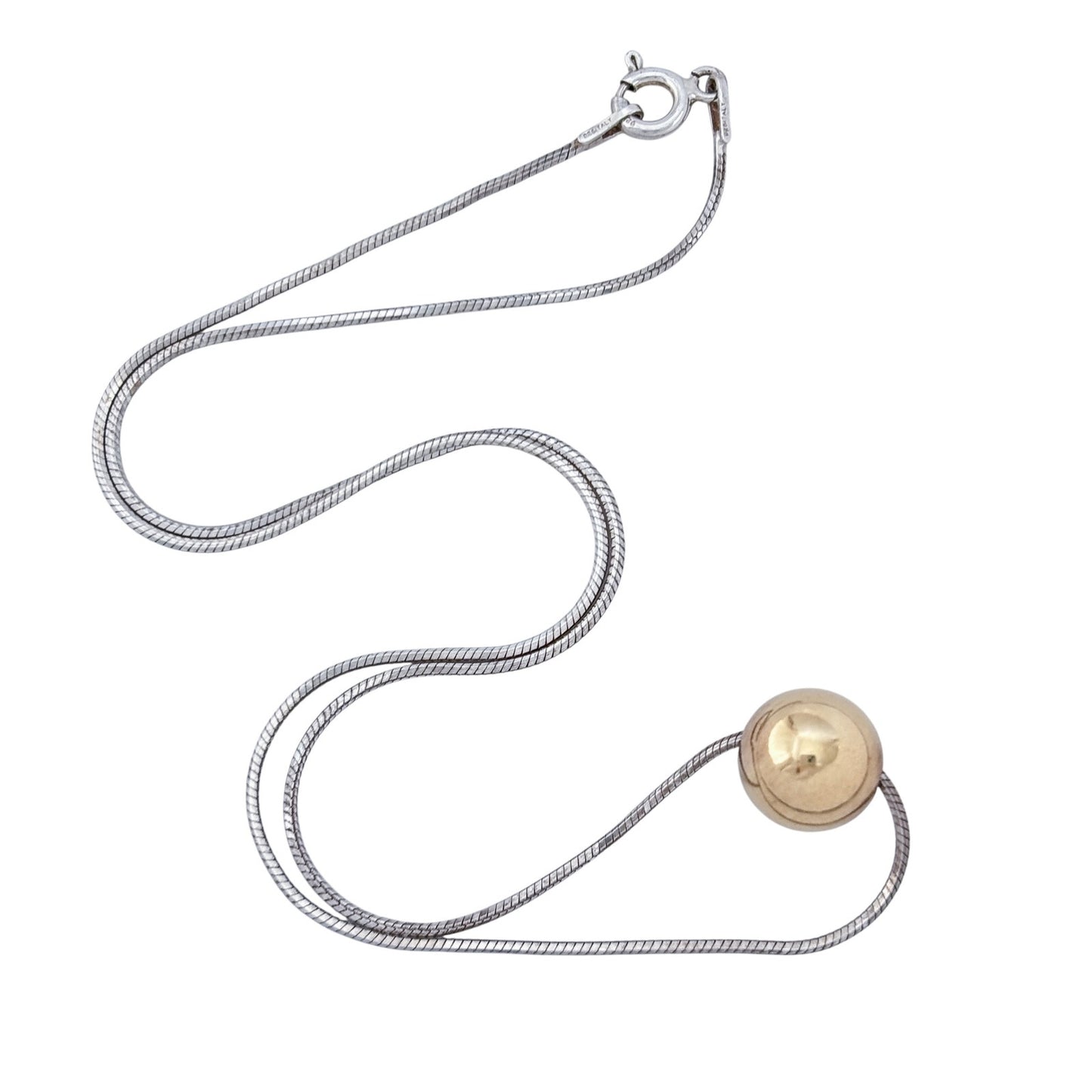 Vintage Sterling Silver 925 Gold-Tone Ball Pendant Necklace 16"