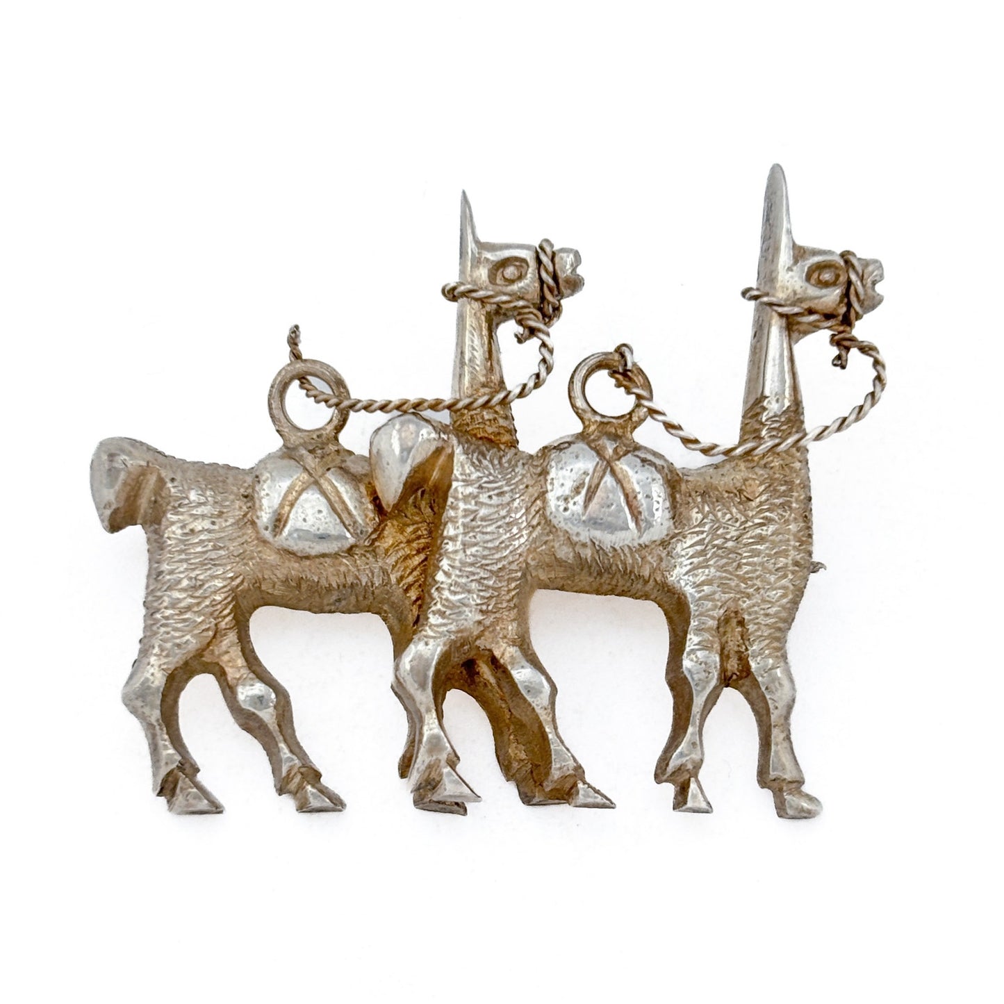 Vintage Sterling Silver 925 Llama Duo Brooch