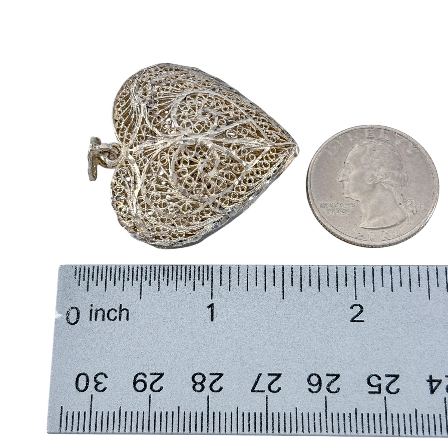 Vintage Sterling Silver 925 Filigree Heart Pendant