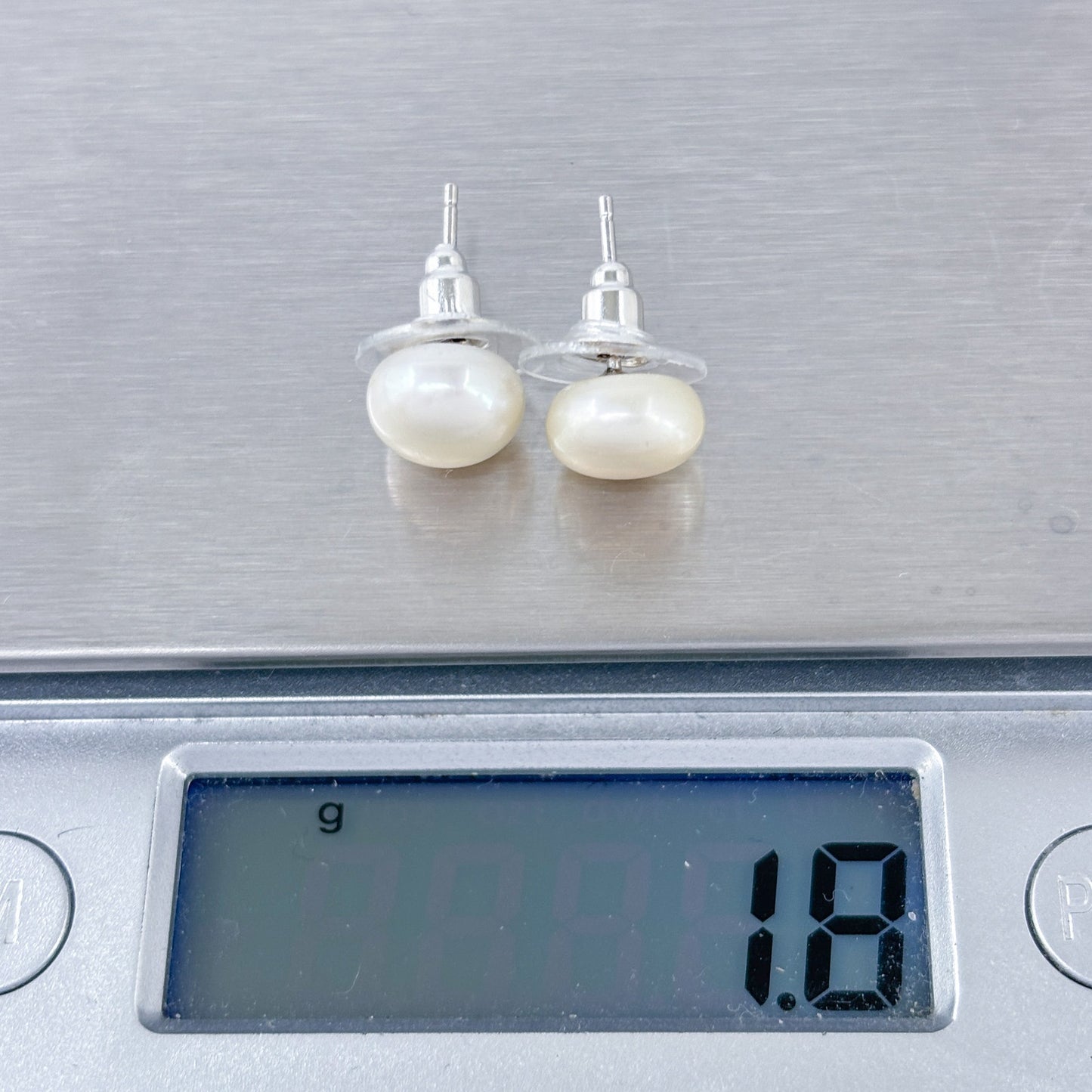 Vintage Sterling Silver 925 Large 8.6mm Pearl Stud Earrings