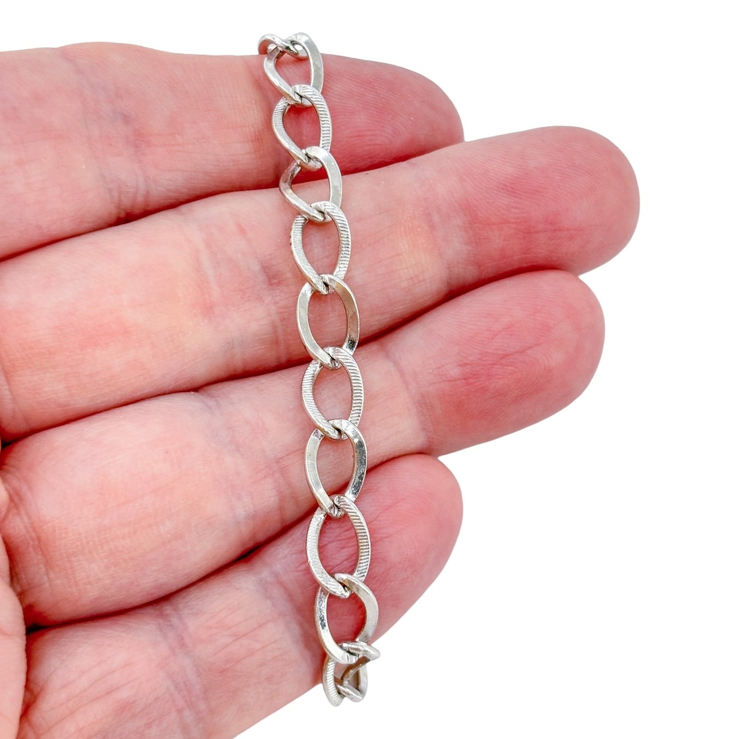 Vintage Sterling Silver 925 Textured Link Chain Bracelet 7"