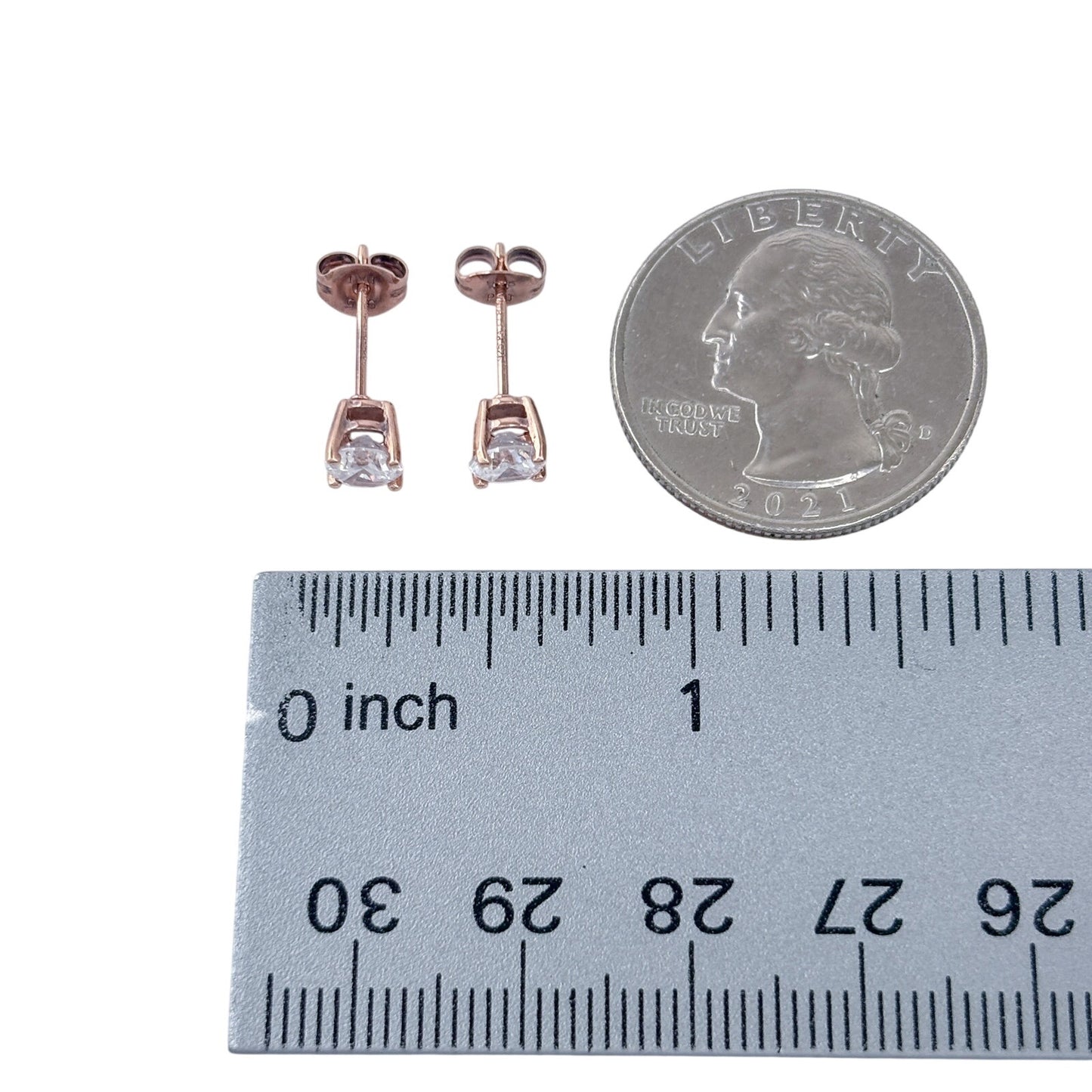 Vintage Rose Gold-Tone Sterling Silver 925 Cubic Zirconia Stud Earrings