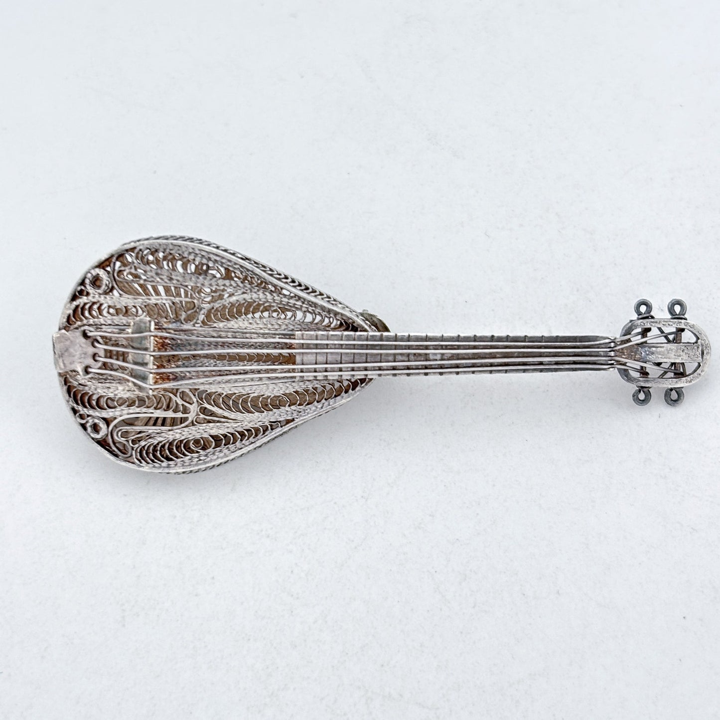Vintage Sterling Silver 925 Lute Brooch