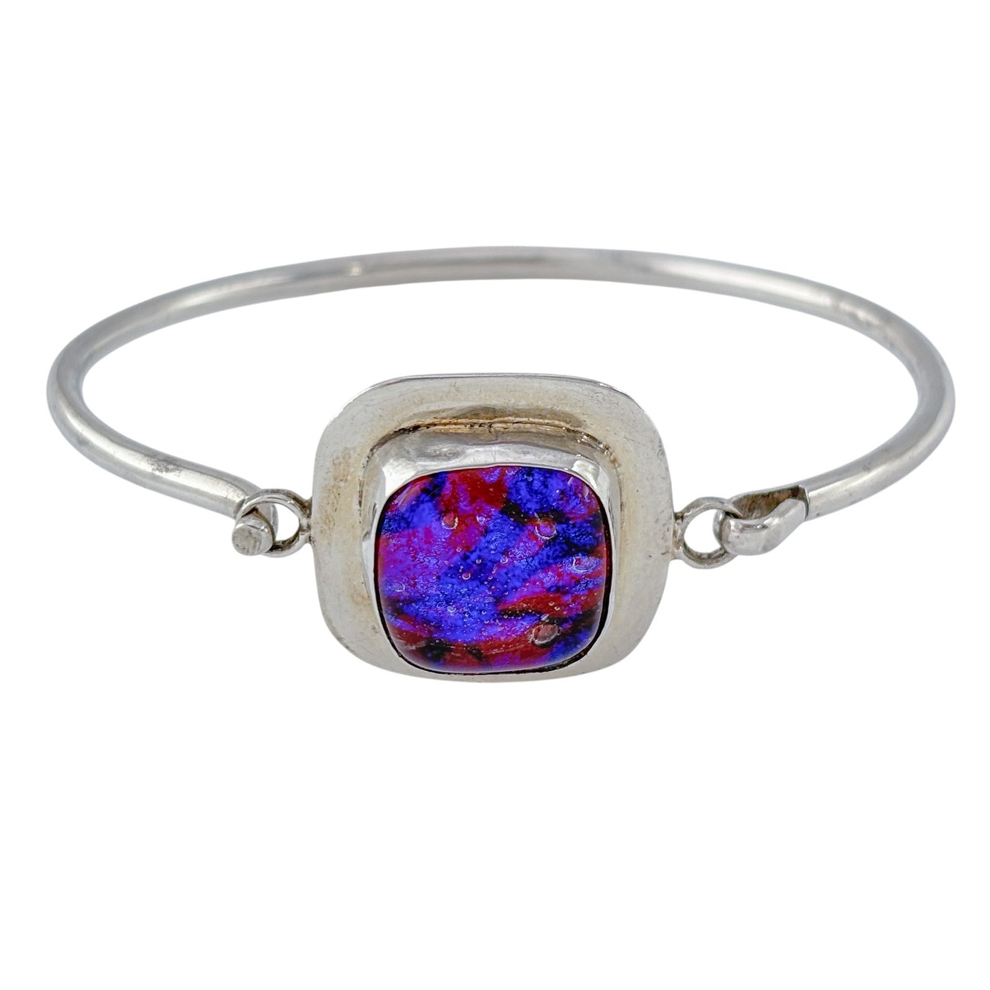 Vintage Sterling Silver 925 Square Dichroic Glass Bracelet 7"