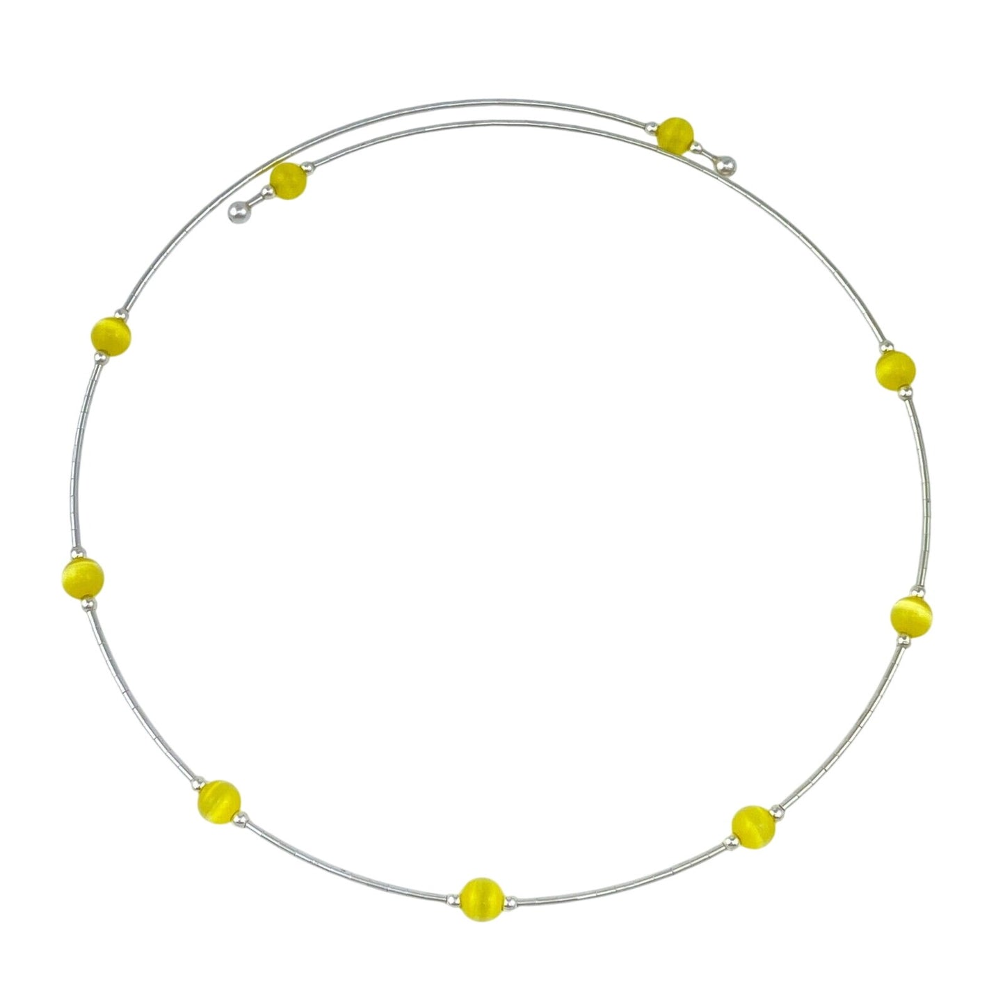 Vintage Sterling Silver 925 Yellow Cat’s Eye Memory Wire Necklace 16"