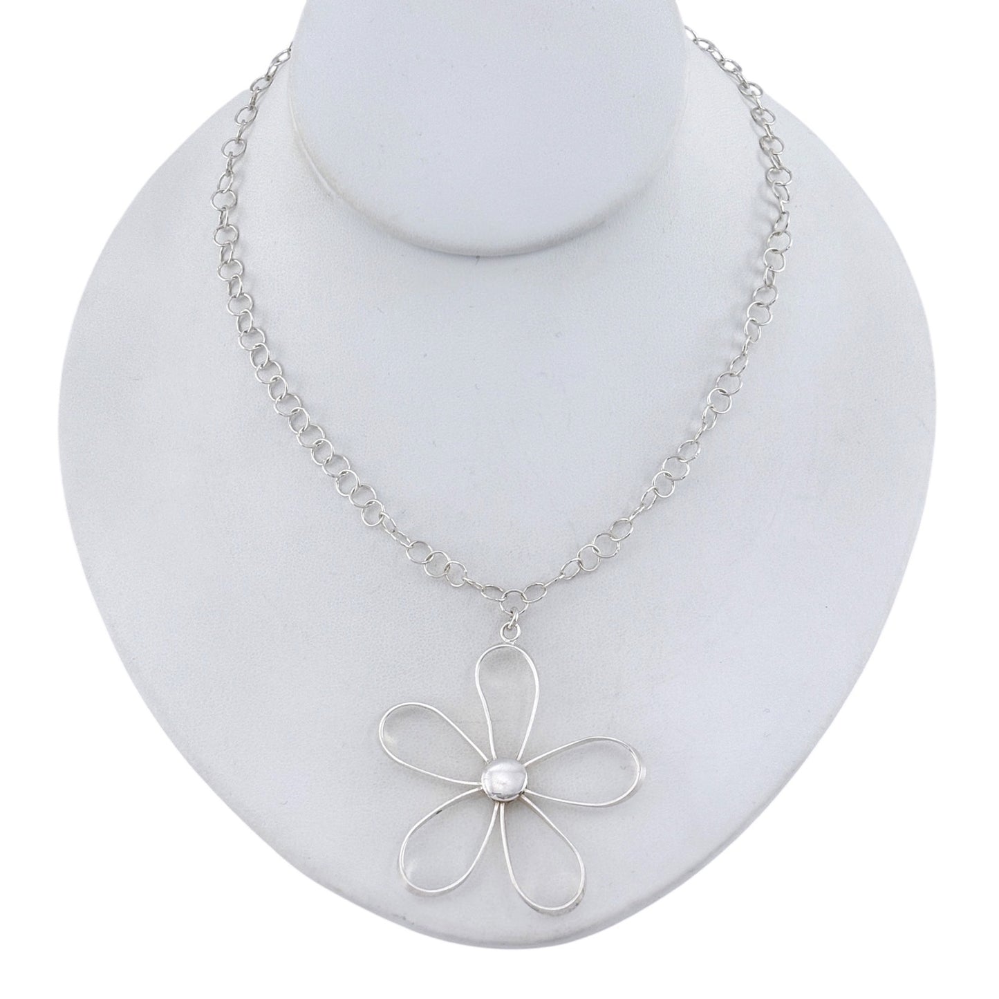 Vintage Italy Sterling Silver 925 Open Flower Necklace 18"