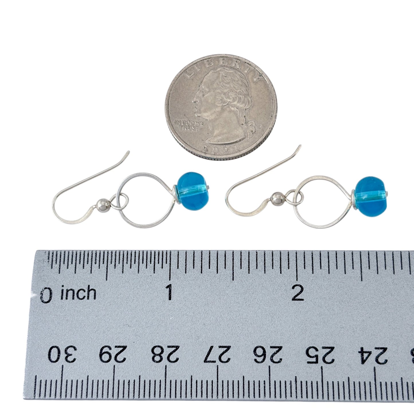Vintage Sterling Silver 925 Blue Glass Hoop Dangle Earrings