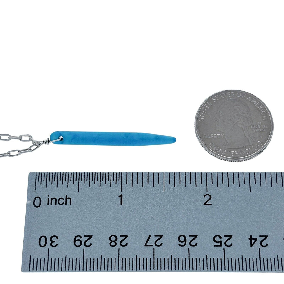 Vintage Silver Tone Blue Synthetic Turquoise Spike Pendant Slider Necklace