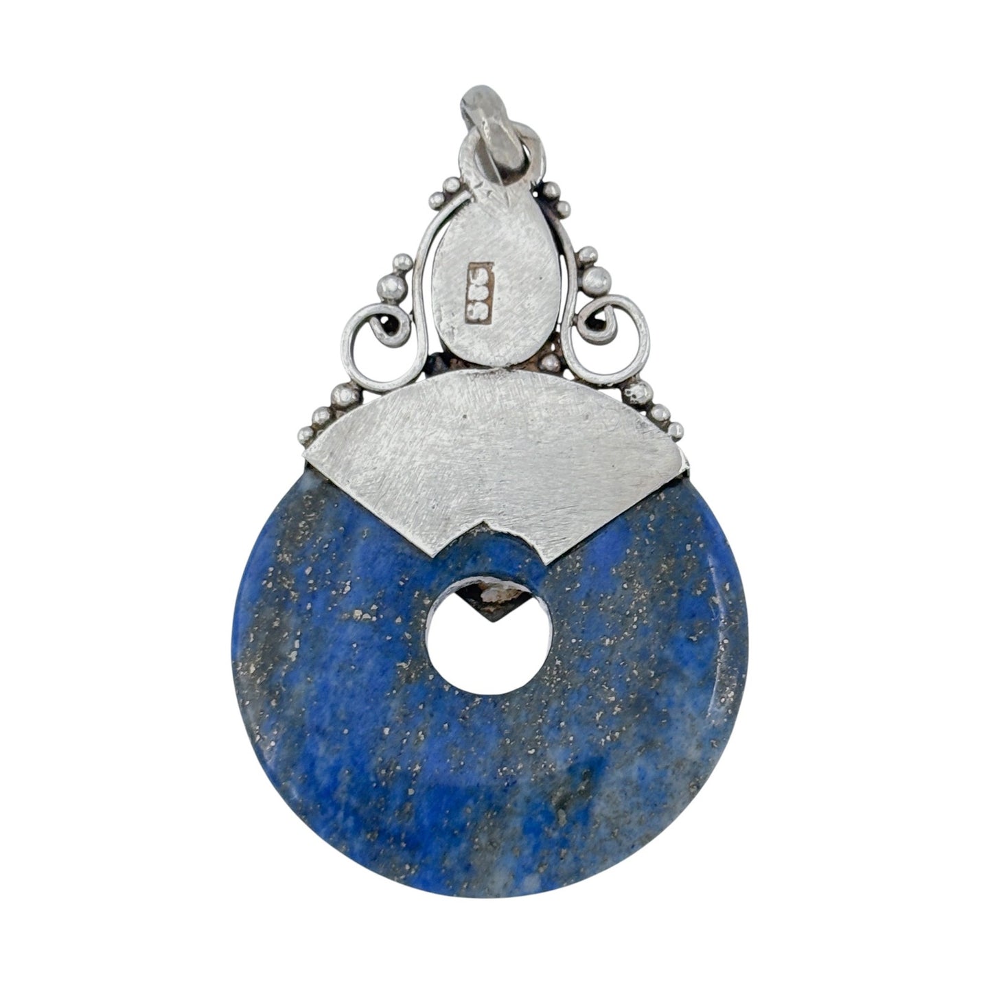 Vintage Sterling Silver 925 Lapis Lazuli Donut Pendant