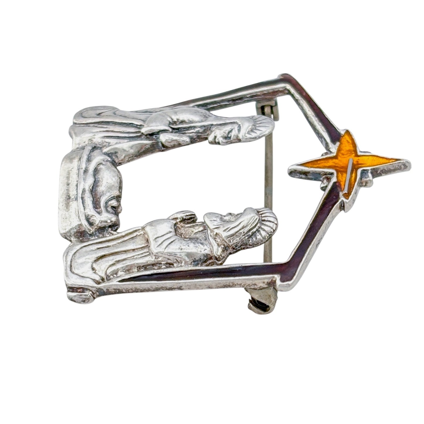 Vintage Sterling Silver 925 Nativity Brooch