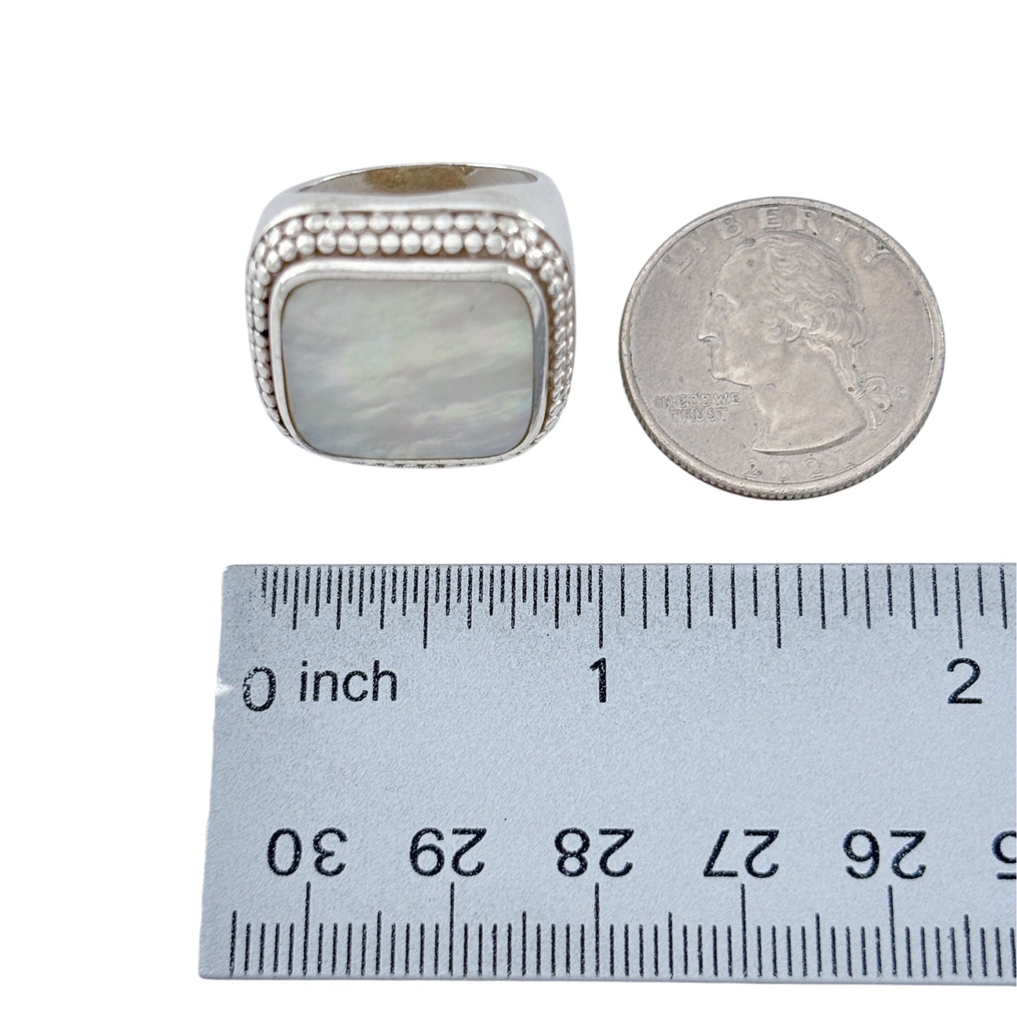 Vintage Sterling Silver 925 Square Mother of Pearl Ring Size 6.5
